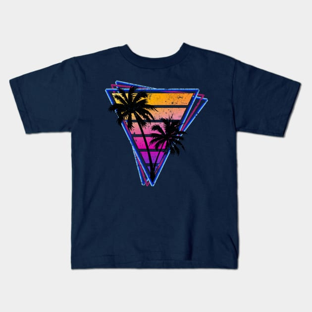 Distressed Triangle Synthwave Silhouette Design Kids T-Shirt by Brobocop